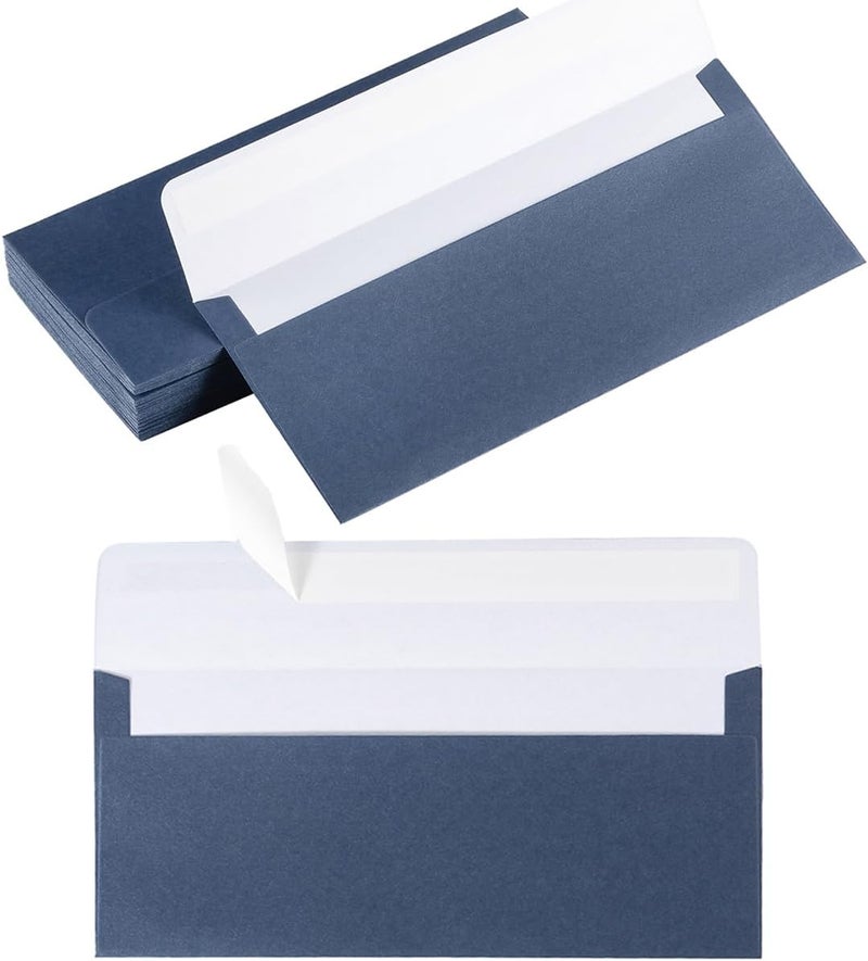 Wishop 50 Pack Shiny #10 Business Envelopes Self Seal Standard Envelopes with Gold Stickers for Office Checks, Business Cards, Letter Mailing Invoices, 4.13 x 9.49 Inches (Navy Blue) - Image 1